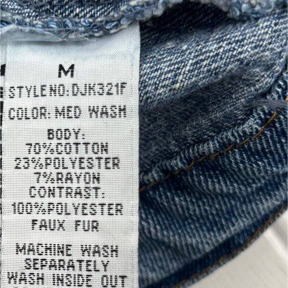 Ci Sono Medium Wash Sherpa-Lined Denim Jacket M Faux Fur Collar Womens - Picture 4 of 5